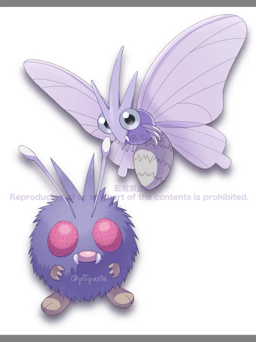 No.0048 コンパン Venonat  No.0049 モルフォン Venomoth  #ポケモンイラスト  #Pokémon