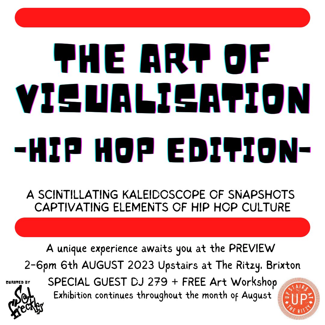 Next Sunday @UpstairsRitzy come n celebrate Hip Hop on visual form... With an art workshop from @seducedbyart and spinning the tunes will be @DJ279... Free with optional donation to @macmillancance