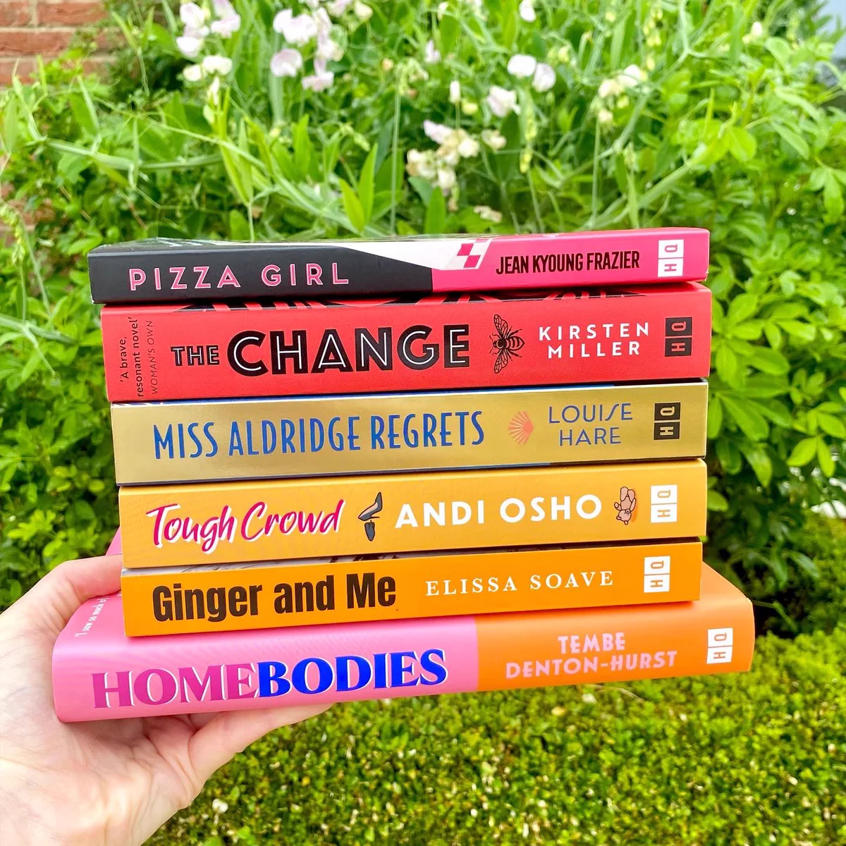 Photograph of the books: Pizza Girl, The Change, Miss Aldridge Regrets, Tough Crowd, Ginger and Me and Homebodies