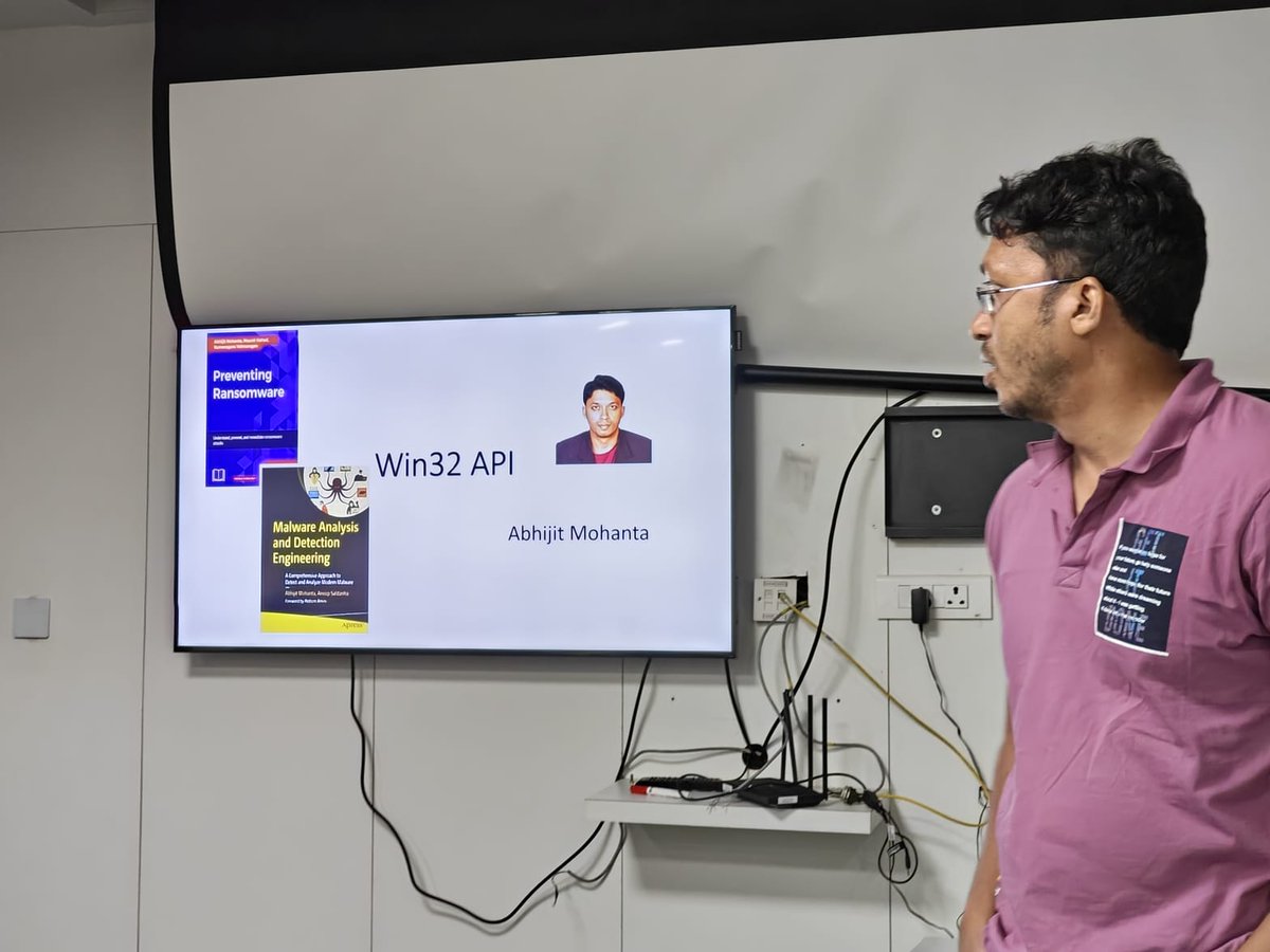 NullBhubaneswar's tweet photo. This is our final talk of the day. This one is unique and interesting "Reverse Engineering Part 2 - win32 api" by @abhijit_mohanta at #nullBhubaneswar @null0x00 #ReverseEngineering #malware https://t.co/Gn6igb7Na4