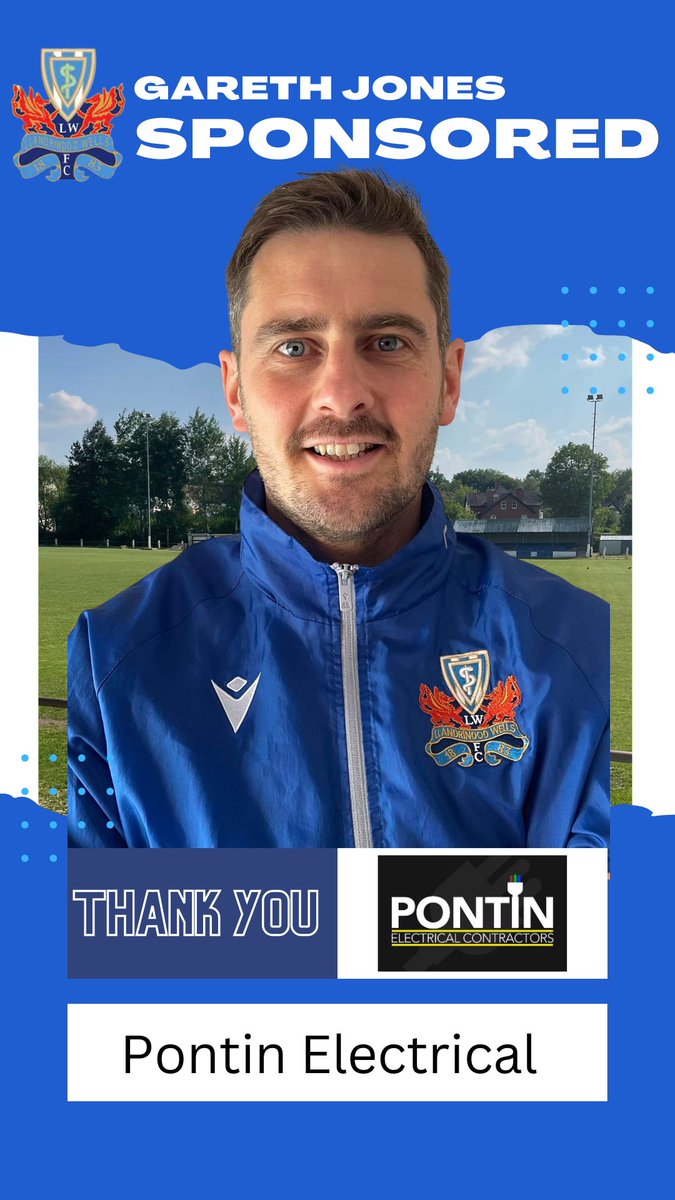 LlandrindodAFC's tweet photo. In his 10th season as First Team Manager @GazJonesLWAFC will be sponsored by Pontin Electrical for the new season. 

Big thank you to @DanPontin for his continued support to the club. Carrying out all aspects of electrical installations.

https://t.co/9amwpF0q17 https://t.co/MAEmw5Op0E
