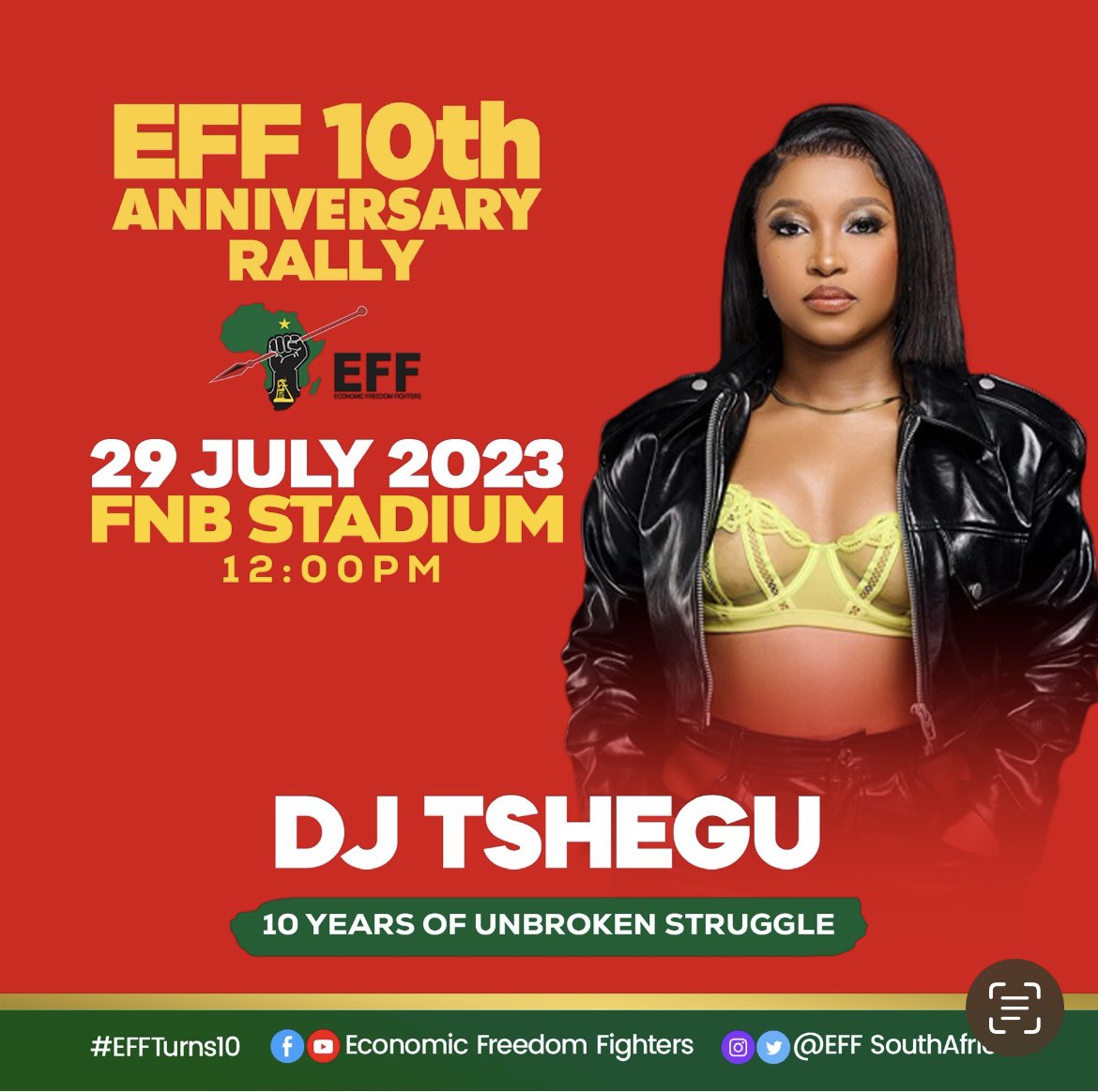 EFFSouthAfrica's tweet photo. Come join us at the #EFF10thAnniversary Celebration today at FNB Stadium! https://t.co/njFWEXUnlf