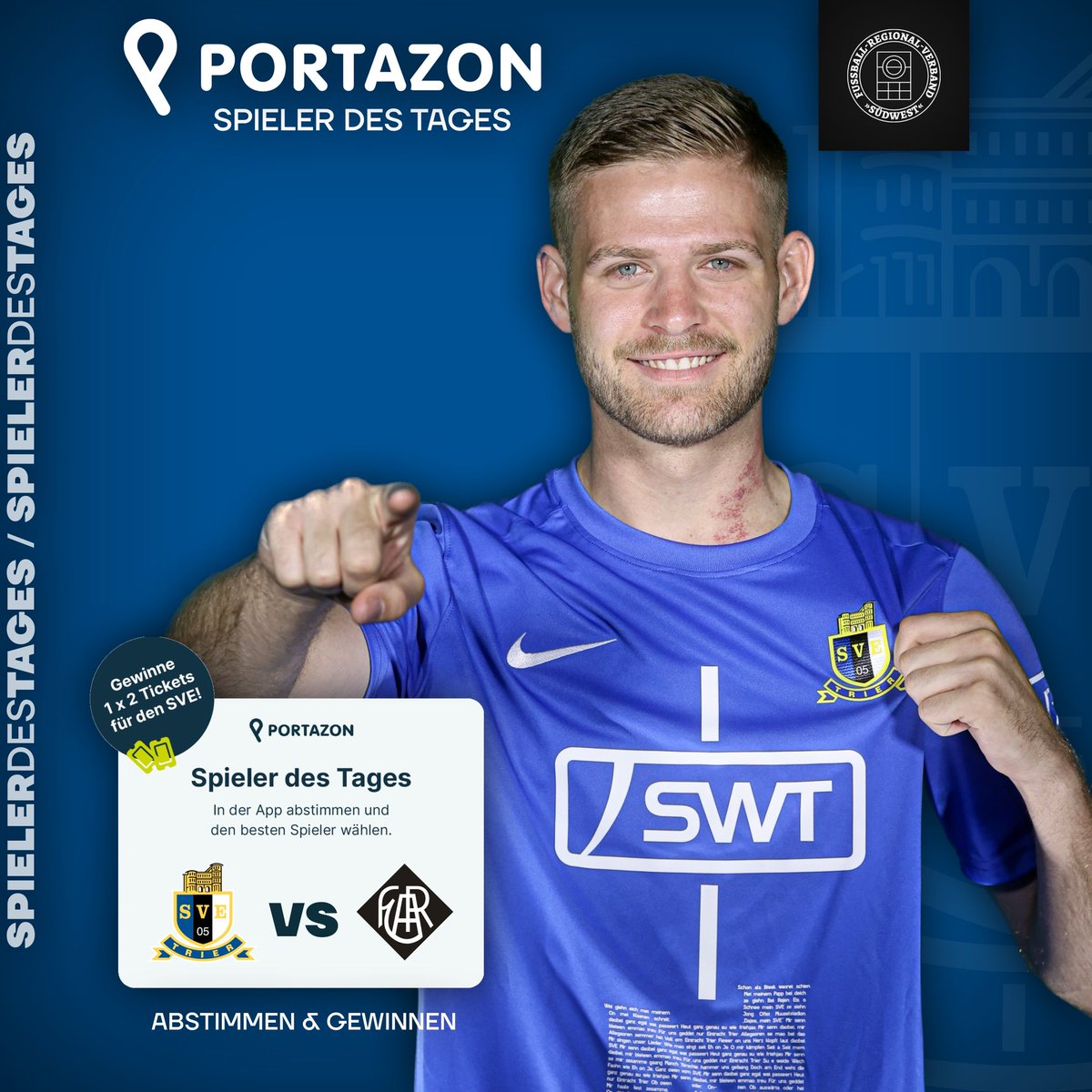 Der Spieler des Tages - präsentiert von <a href="/PortazonGmbH/">Portazon</a> 🇪🇪

Einfach in der <a href="/PortazonGmbH/">Portazon</a> App für euren Spieler des Tages abstimmen und schon seid ihr dabei! 🤝🏼

🔵⚫️⚪️
#eintrachttrier
#portaaufderbrust 
#blauschwarzundweiß 
#mirsenndaobei