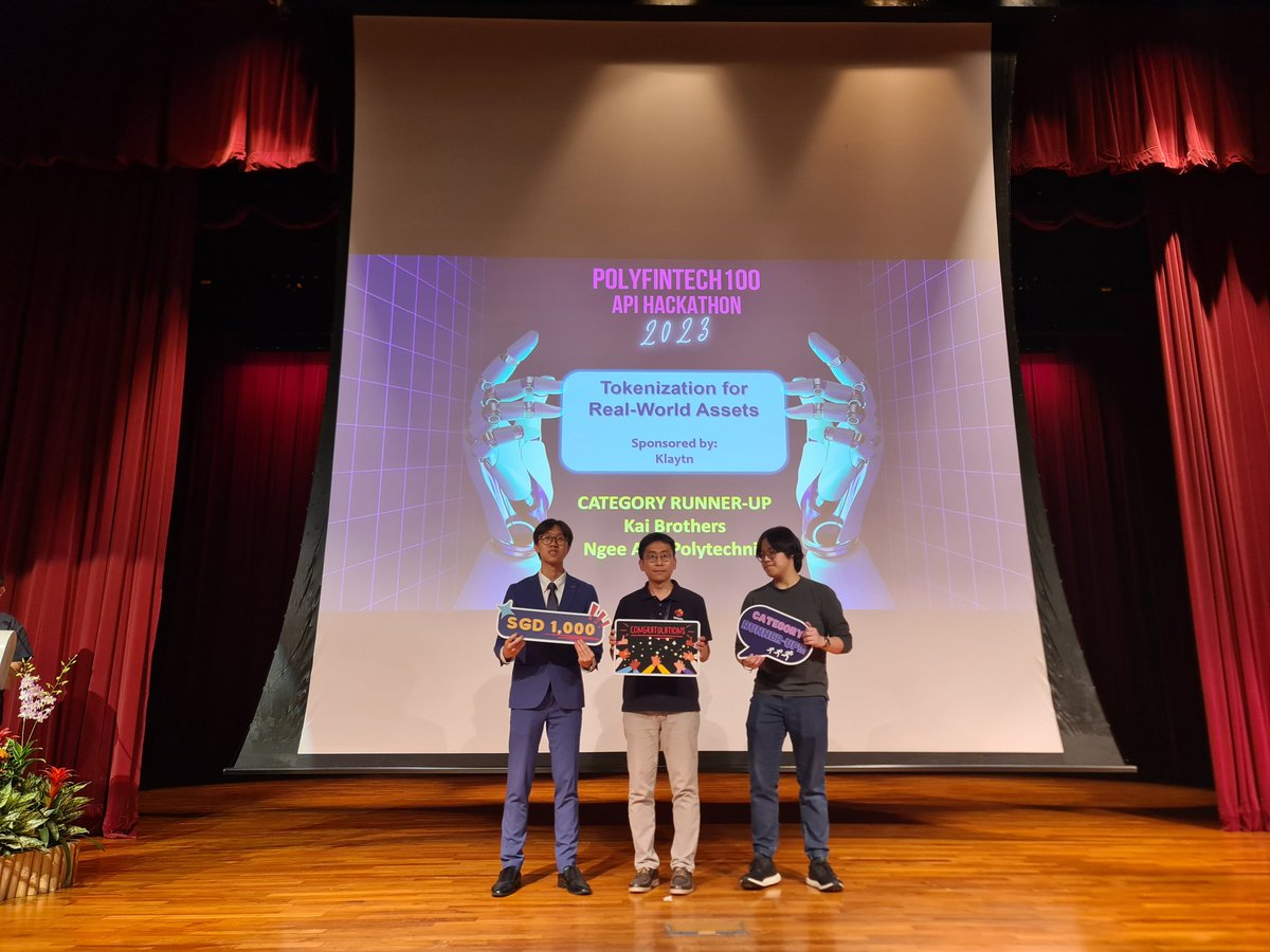 BuildonKaia's tweet photo. Congratulations to the 3 winning teams of #Klaytn's RWA Tokenization category at the #PolyFintech100 #hackathon! π https://t.co/UpWl0G28yo