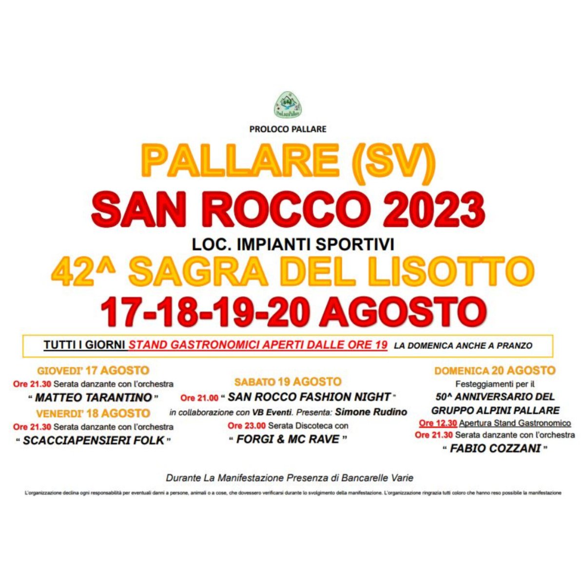 ProLocoPallare's tweet photo. SAN ROCCO 2023 📌🗓️
#pallare #sagradellisotto #sagreeventi #liguria #lisotto https://t.co/BKeW6CPDoe