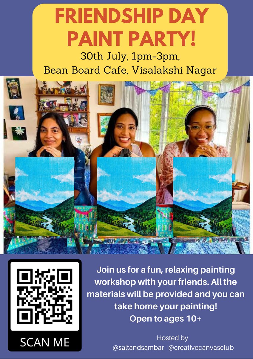 Happening tomorrow. Do join us if you're in Vizag. My super talented artist friend, Prabhasa is going to facilitate this event. Want to improve the art culture in my city. Many more events and workshops coming soon :)
#vizagartevents #paintparty #vizag