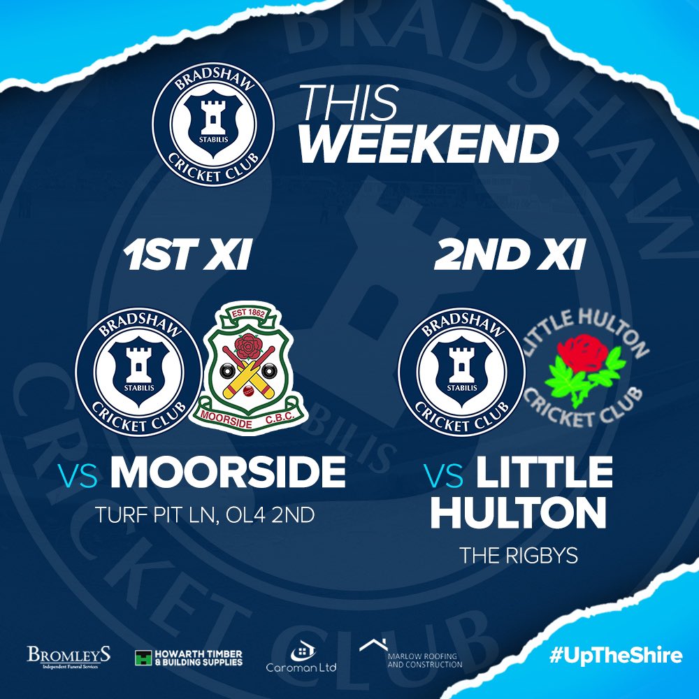 BradshawCricket's tweet photo. MATCHDAY🏏

Looks like we may finally get a game of cricket in!

1sts travel to @MoorsideCBC whilst the 2nds host @LHCC1876 down at The Rigbys. Both starting at 12:20pm!

#UpTheShire https://t.co/OqjrmDVTWu