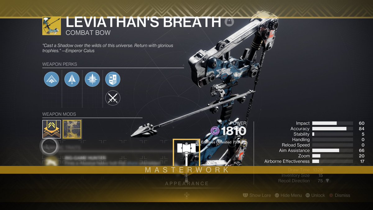 #Destiny #destinythegame #ExoticWeaponCatalyst: That was painful. Unlocked the catalyst for ‘Leviathan’s Breath’ after countless Nightfall completions + countless rounds of Gambit over several days then a few hours stalking high-level mini-bosses around the Dreaming City today.