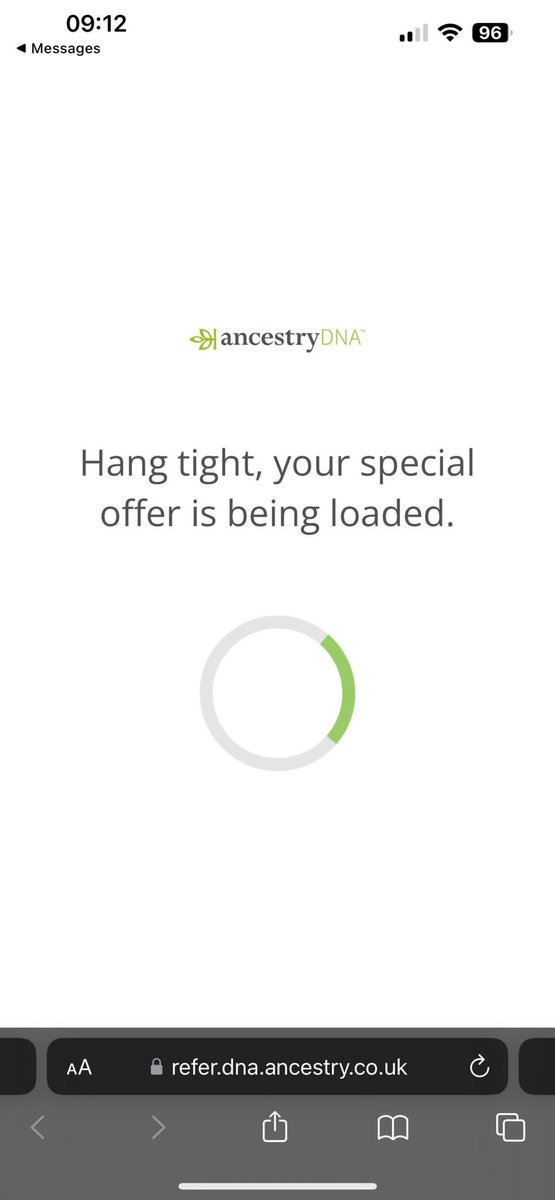 vickihutt's tweet photo. @AncestryUK trying to send my friend my refer a friend link so that they can benefit from a discount on their DNA journey.. but the link just spins! Can someone help please? https://t.co/riUi4ly9bA