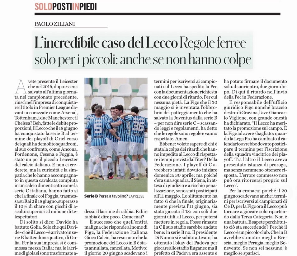 ZZiliani's tweet photo. La FIGC lo ha già fatto fuori dalla Coppa Italia
Mercoledì il Tar deciderà sul suo ricorso
La persecuzione del Palazzo contro il Lecco è l'ultima vergogna del nostro calcio infetto
Noi vogliamo il #Lecco in Serie B!
@andreaabodi @FIGC vergognatevi!
(retwitta se sei d'accordo) https://t.co/D5k2PseRJT