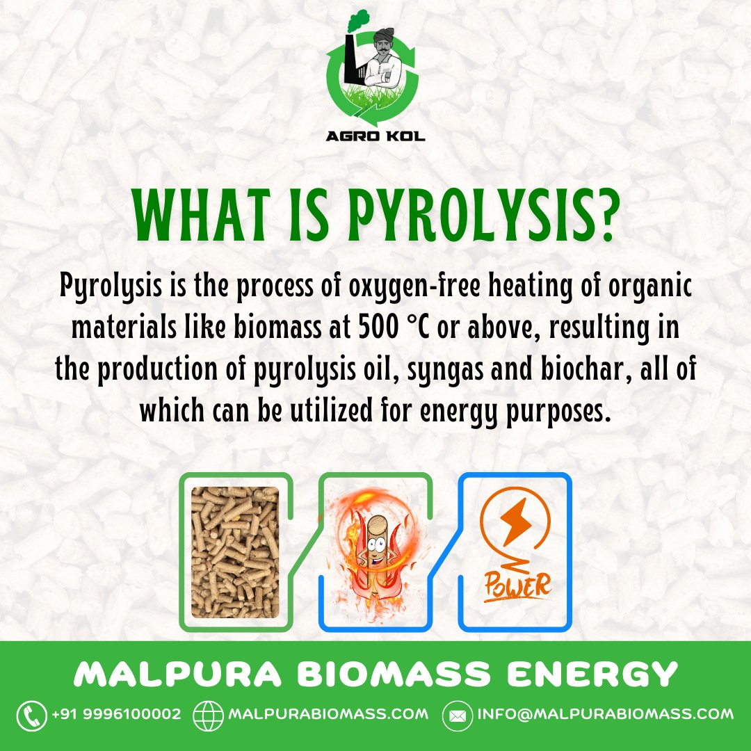theagrokol's tweet photo. What is pyrolysis?
MALPURA BIOMASS ENERGY
๐ https://t.co/zOEo1Fbjxi
โ +91 99961-00002
๐ฉ info@malpurabiomass.com
#agrokol #malpura #malpurabiomassenergy #biomass #biomassenergy #biomasspellets #agriculture #woodpellets #pyrolysis #biomassheating https://t.co/tfj52mrULq