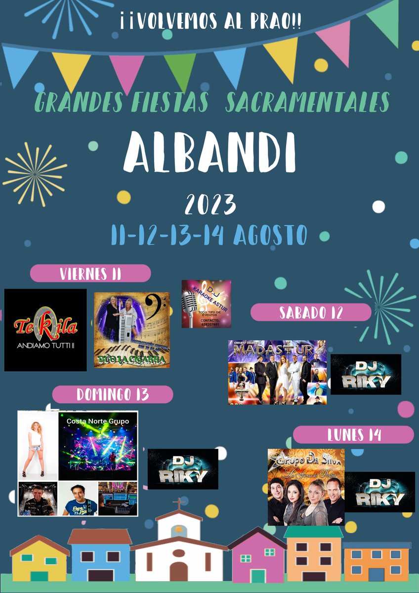 CAlbandi's tweet photo. Tenemos cambios y sorpresas de última hora!!! Estamos locos y lo sabemos, se puede decir que algunos más que otros 😅 Se viene @GrupoTekila para el viernes!!!  Además de nuestras queridas Dúo la Cigarra y Dj Karaoke Astur.
#comision #festejos #esfoyaza #albandi #carreño https://t.co/LCNYjZYBKr