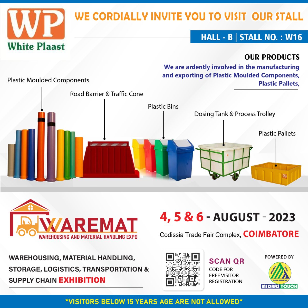 warematexpo's tweet photo. #WhitePlast | Hall - B | Stall No.: W16
We Cordially Invite You To Visit our Stall
Free Registration: https://t.co/TJqwm8Aygh 👈
🗓️August 4-6, 2023
#CODISSIA, #Coimbatore📍
#WAREMAT #waremat2023 #warematexpo #MaterialHandlingSolution #PlasticsSolution #PlasticsProducts https://t.co/LhrNFM7BC2