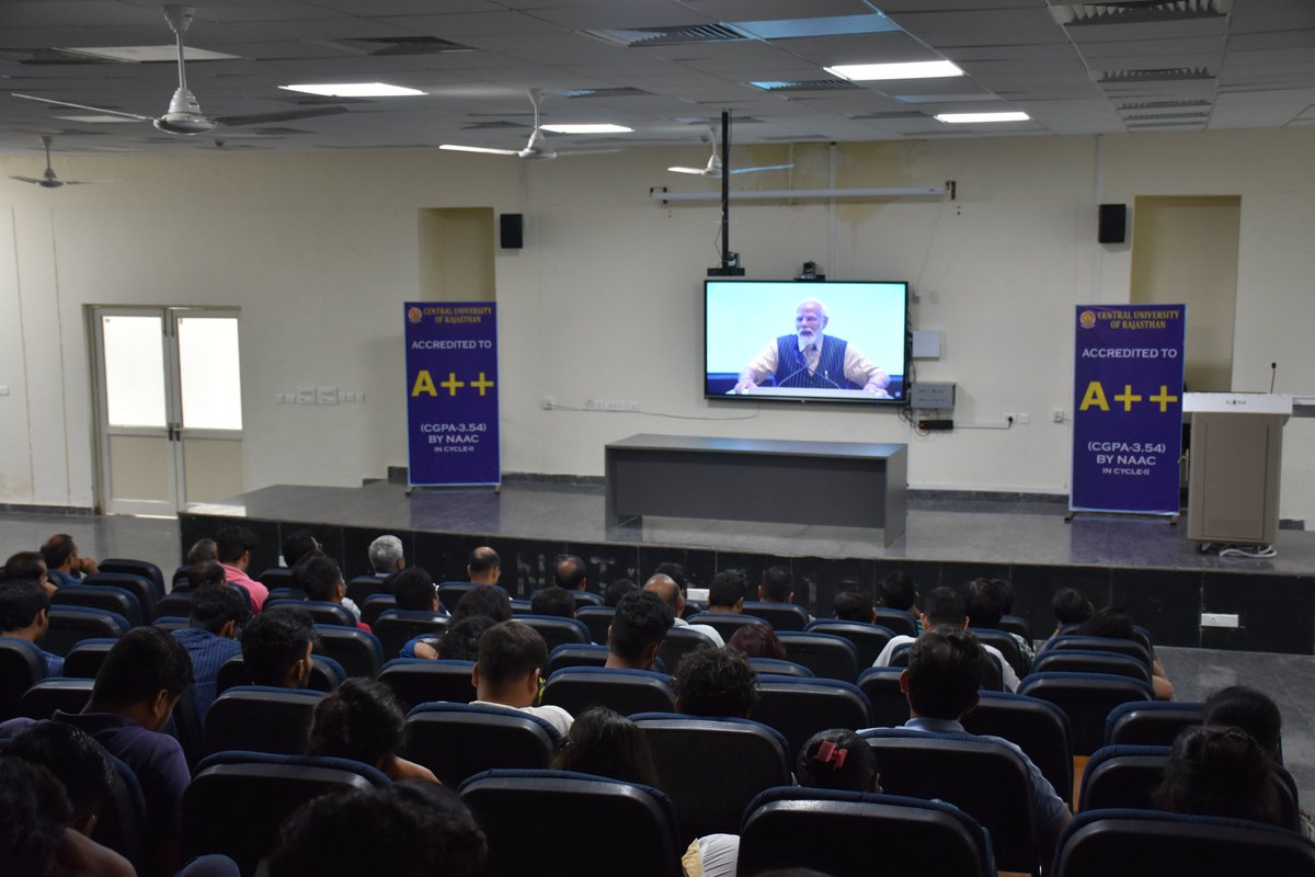 CURajasthan's tweet photo. C U Raj witnessed the incredible live telecast of inauguration of 2nd Shiksha Samagam on 3rd Anniversary of NEP. What an honor to hear speech by Hon'ble PM Narendra Modiji. Vision for education shared today is truly inspiring. #3YearsOfNEP 
Prof Anand Bhalerao
Vice Chancellor https://t.co/dSftLR1eHF