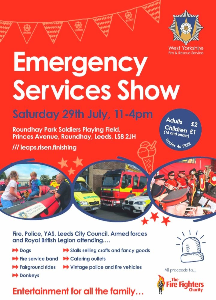 Don't forget today 11-4pm at Roundhay Park, Leeds.
Come and say hello 👋
🚑 🚒 🚔
#yasengagement 
<a href="/YorksAmbulance/">Yorkshire Ambulance</a> 
<a href="/YASCFR/">YAS CFRs</a> 
<a href="/yas_charity/">Yorkshire Ambulance Service Charity</a> 
<a href="/CATCHLeeds/">CATCH Leeds</a>
