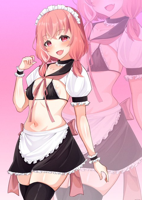 【NSFW/R-18】 
ドスケベメイド服sskskさんと趣味のピアス差分(+褐色)です。
昔描いたsinさんと並べたくなったので描きました。 