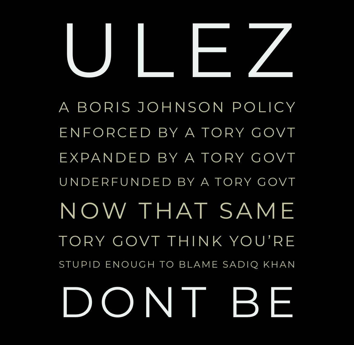 The Tories are out in force with their disinformation on ULEZ… So, here’s another one you can have for free @UKLabour and @SadiqKhan… Pump this out all over social and local press and you might get somewhere: