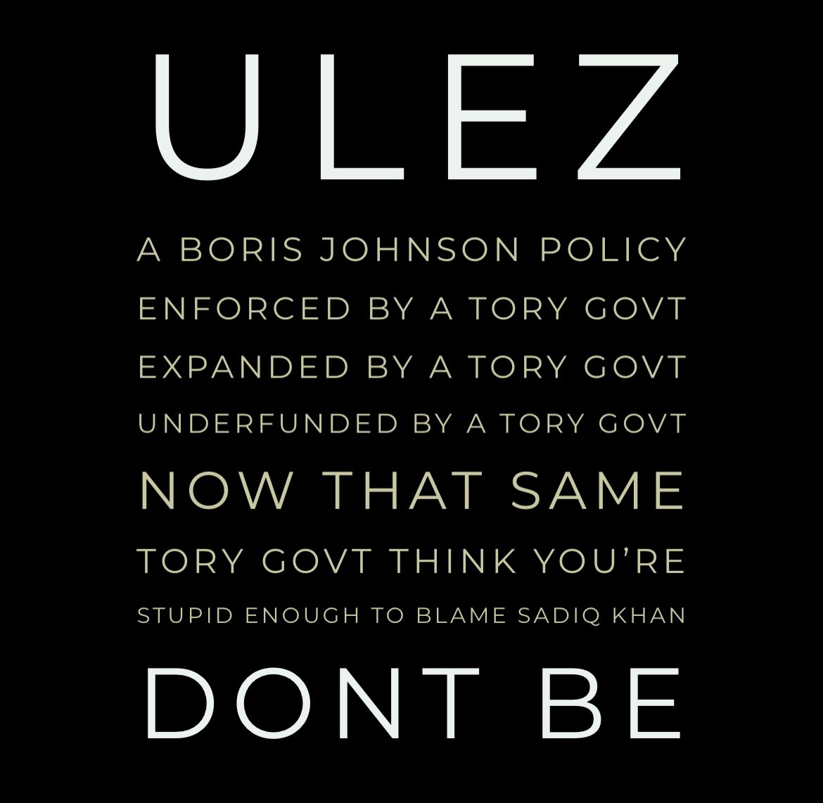 Marina Purkiss (@marinapurkiss) on Twitter photo The Tories are out in force with their disinformation on ULEZ…
So, here’s another one you can have for free <a href="/UKLabour/">The Labour Party</a> and <a href="/SadiqKhan/">Sadiq Khan</a>…
Pump this out all over social and local press and you might get somewhere: The Tories are out in force with their disinformation on ULEZ…
So, here’s another one you can have for free <a href="/UKLabour/">The Labour Party</a> and <a href="/SadiqKhan/">Sadiq Khan</a>…
Pump this out all over social and local press and you might get somewhere: