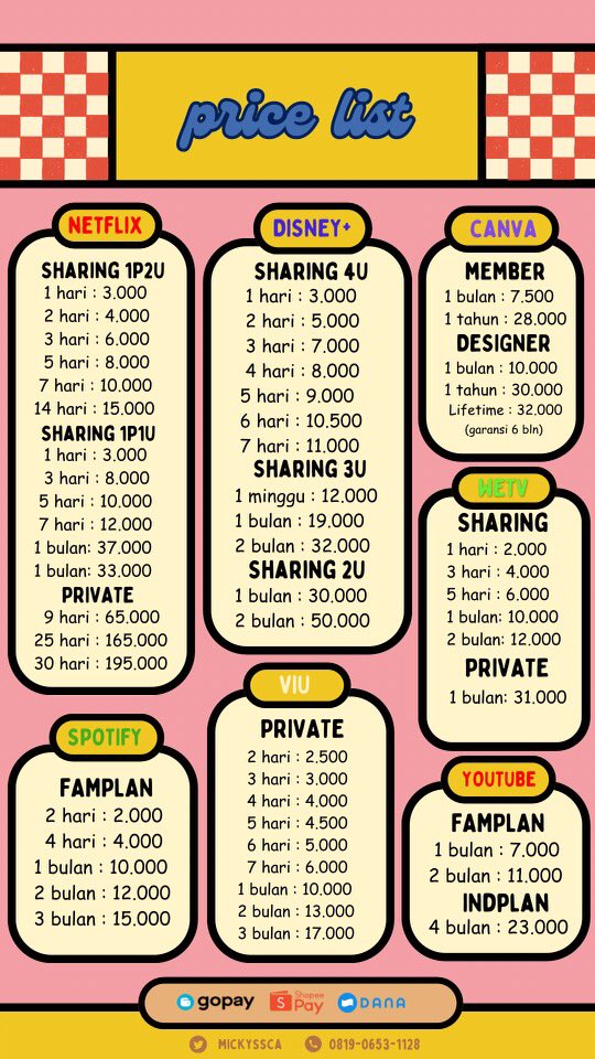 mickyssca's tweet image. ❗️OPEN❗️
PREMIUM ACCOUNT
viu, netflix, disney+, canva, spotify, wetv, youtube

#zonauang #zonajajan