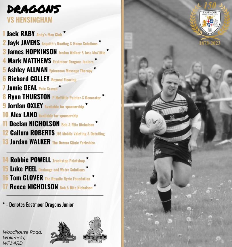 Our line up for todays <a href="/OfficialNCL/">National Conference League - RL</a> fixture vs <a href="/hensingham_arl/">Hensingham ARL</a>. Today we friend 13/17 players who have come through the system at the club! ⚫️⚪️🟡 
<a href="/TonyHarber/">PCEXP_Tony</a> <a href="/DaveParkinsonRL/">Dave Parkinson (Thoughts are my own)</a>