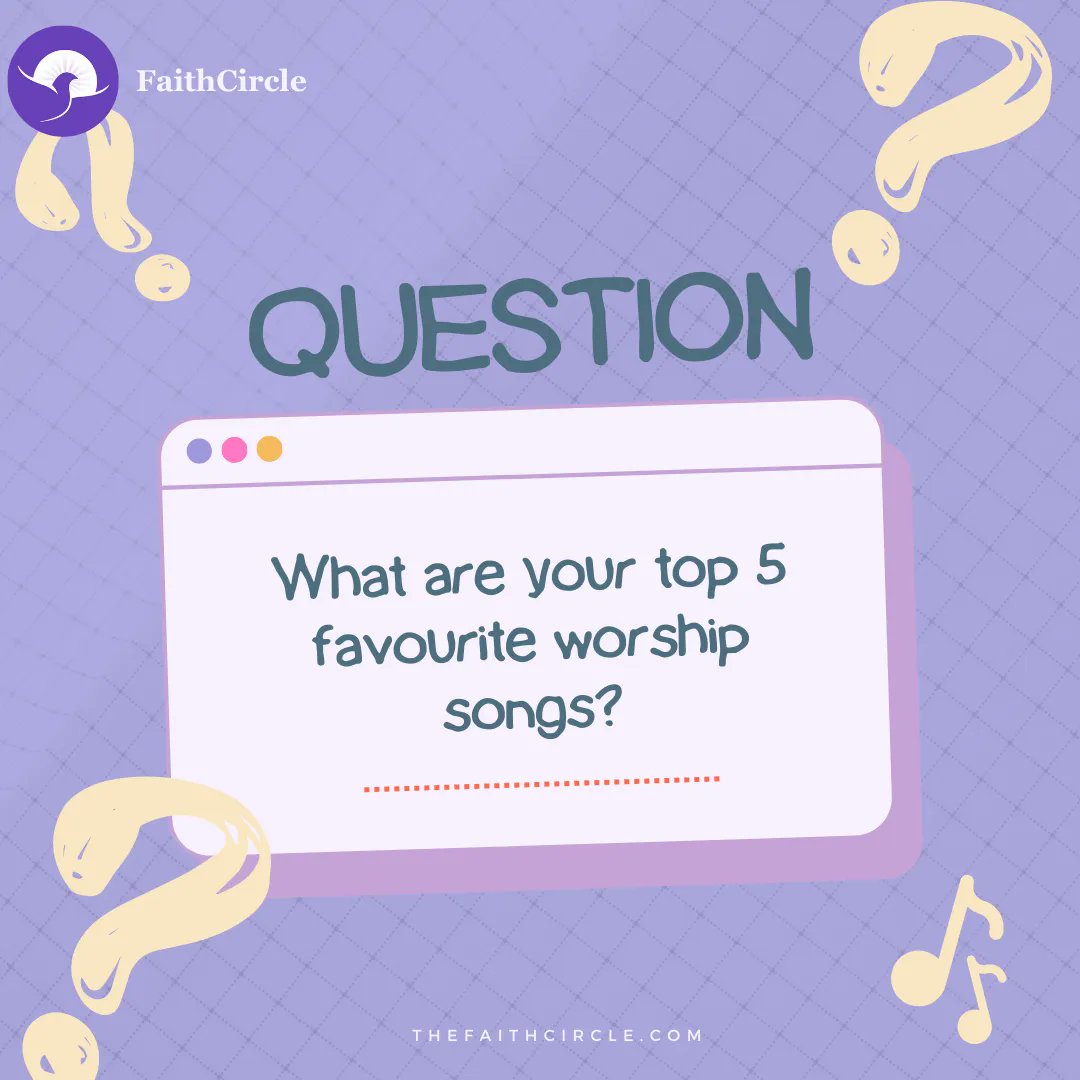 What are your top 5 favourite worship songs?
Let's help each other build a playlist. 💜🎵
.
.
.
Follow us and Connect with Christians worldwide by downloading the FaithCircle App.
Available on App Store and Google Play.