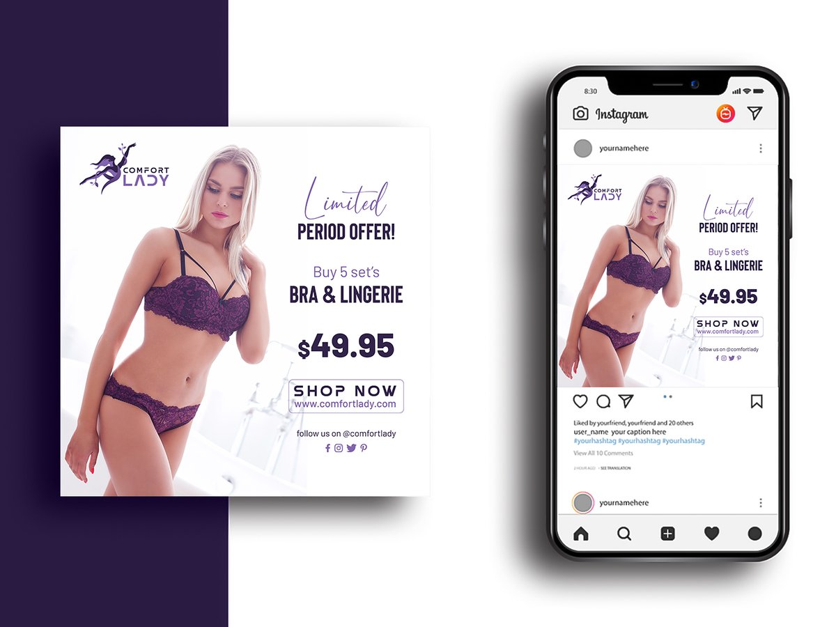 To grow your business, you need attractive social media post designs for new customers.

If you need such custom design. Then you can knock me.

New work on my <a href="/Behance/">Behance</a> profile: Social Media Post design for Bra and Lingerie company"

shorturl.at/nvyP6

#GraphicDesign