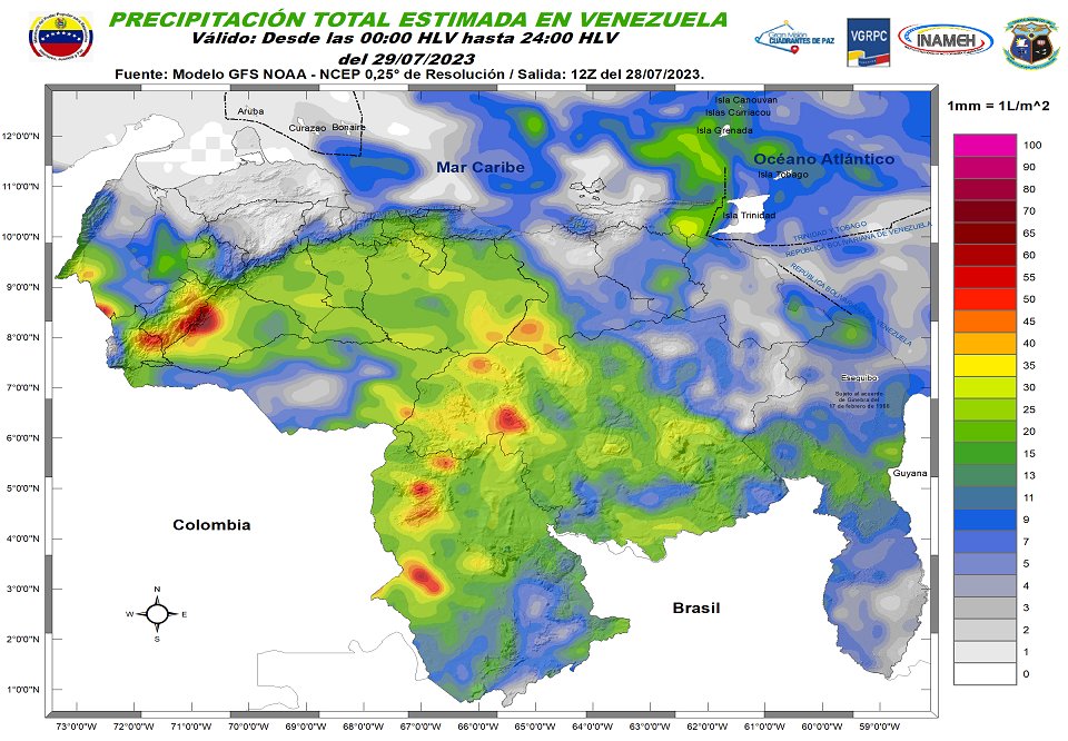 INAMEH's tweet photo. #29Jul #INAMEHInforma Precipitaciones Totales Estimadas #Feliz Sábado https://t.co/lIMgFHSzz8