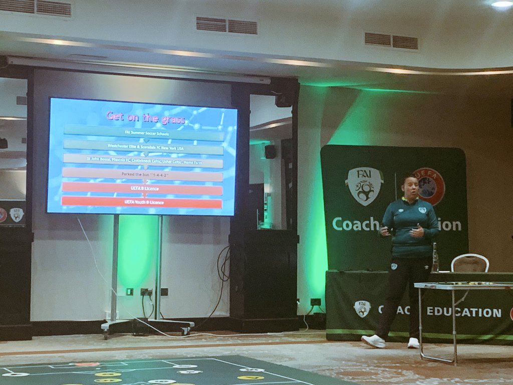 An honor to have been asked to speak at a UEFA B block last week . 

To teach, it's like an assist ⚽🥅

#getonthegrass
#nosuchthingasaperfectsession 
#practivemakesexcellence

@FAICoachEd 
@IrelandFootball 
@FAIWomen