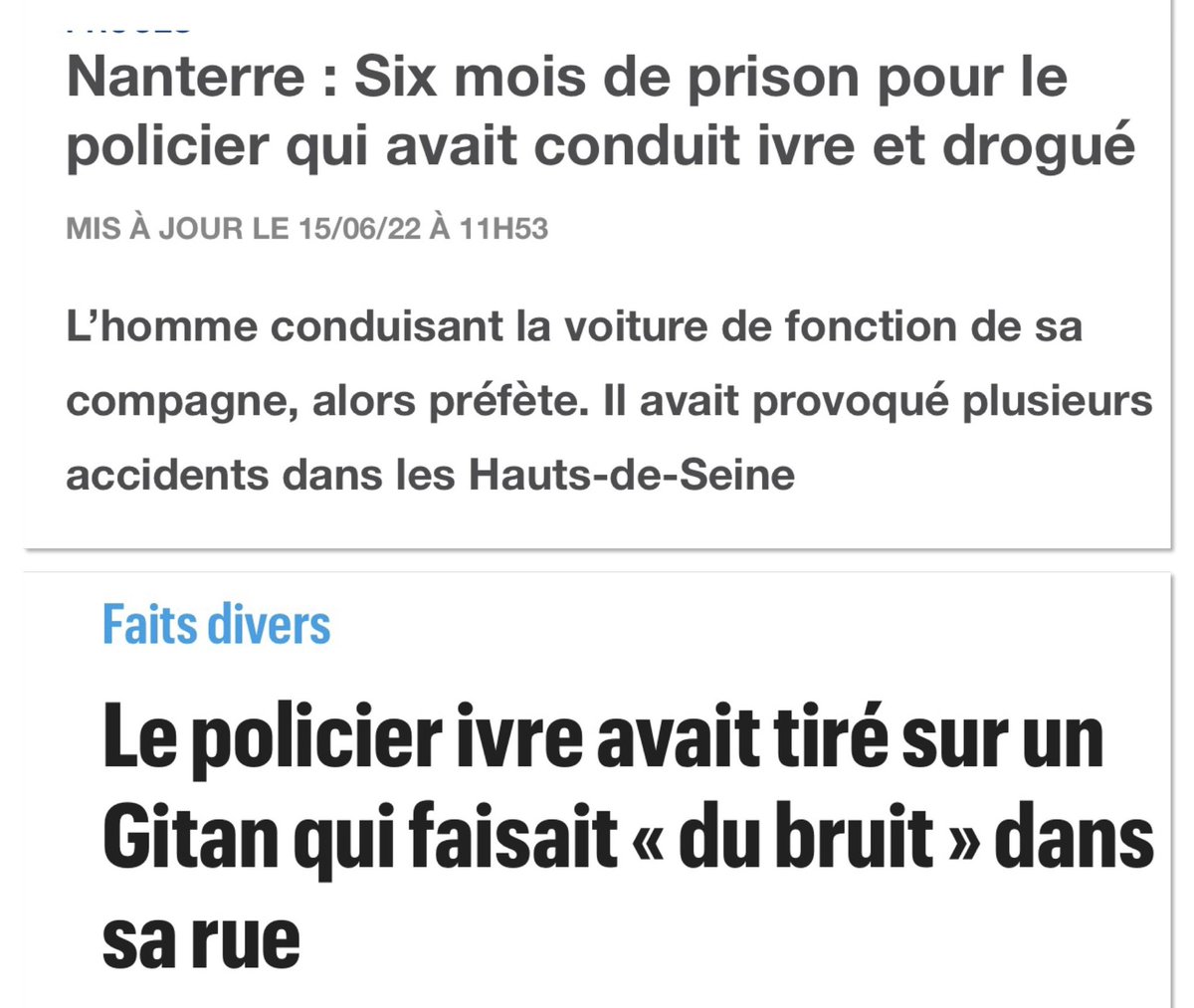 🔴 Le 1er appartient à la Direction générale de sécurité intérieure (DGSI) : 1,92g d’alcool dans le sang, du cannabis et de la cocaïne dans l’organisme.

🔴 Le 2eme appartient à la BAC : 2g d’alcool dans le sang, des traces de cannabis dans l’organisme.

ZÉRO JOUR DE PRISON : la