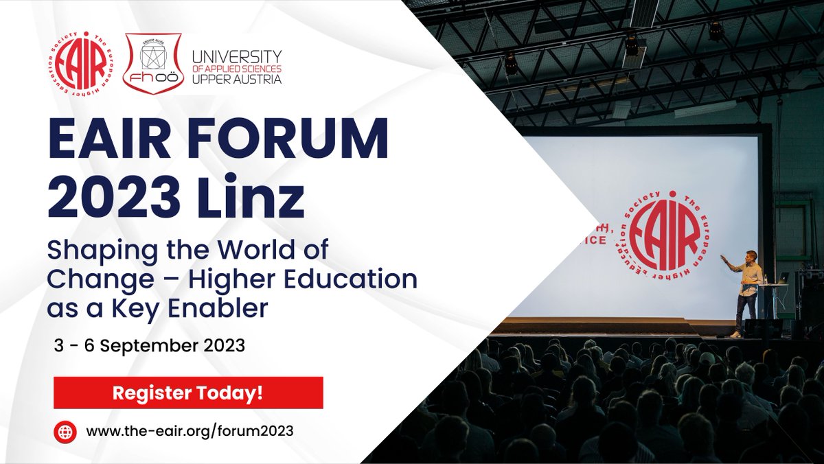 Explore the future of #HigherEducation at the #EAIRForum2023 from 3rd - 6th Sept! Governance, sustainability, and teaching transformations will be our focus. Don't miss it! Register now🔗: buff.ly/3rI6Kt5