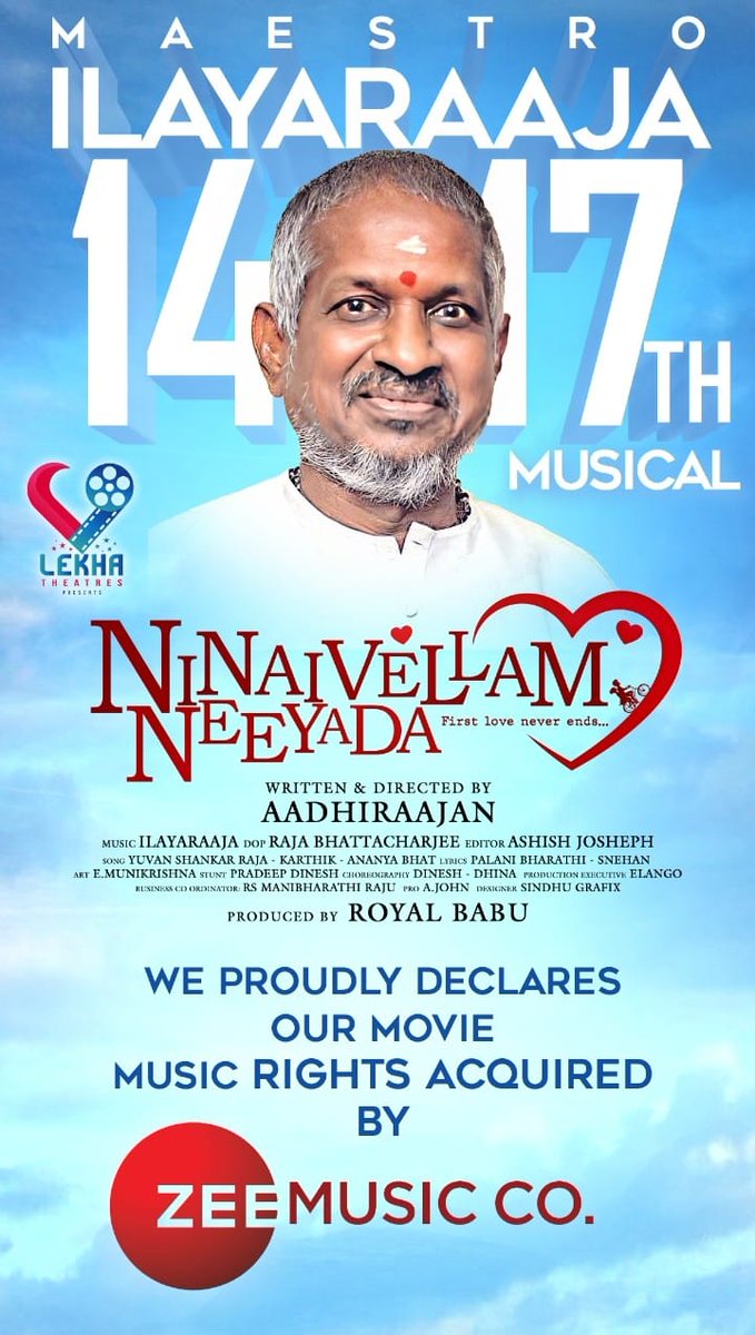 #NinaivellamNeeyada Musical rights acquired by @ZeeMusicCompany @ilaiyaraaja @thisisysr @actorprajin1 @aadhiraajan @ManishaYadavS @sinamikaa9 @plthenappan @RajaBhatta123 #RVUdhayakumar @KingsleyReddin @ActorMadhumitha @johnmediamanagr