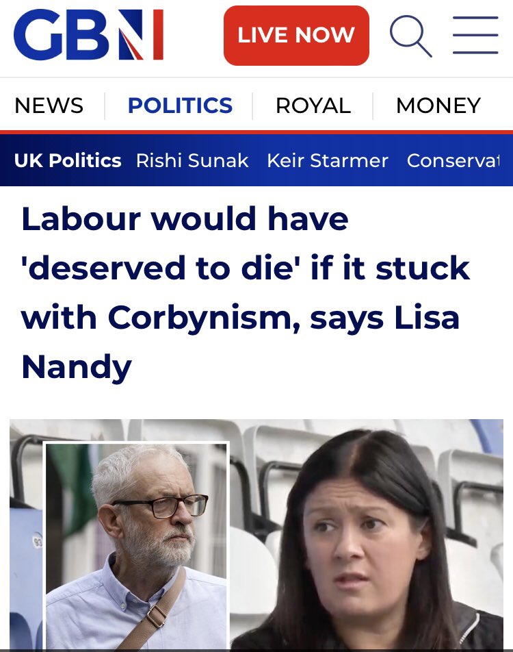 greg_herriett's tweet photo. Just seen this headline and I then watched a few minutes of far right channel GBNews to confirm that @lisanandy genuinely gave them an interview and trashed the democratic rights of Labour Party members. Self-important nasty troll. https://t.co/JDVMwMNqCc