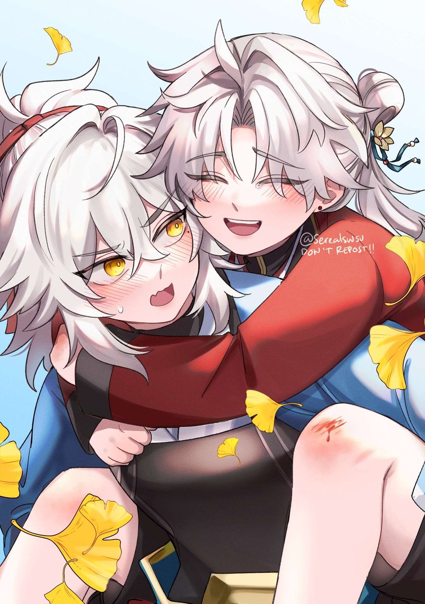 yellow eyes white hair blush closed eyes open mouth fang multiple boys  illustration images