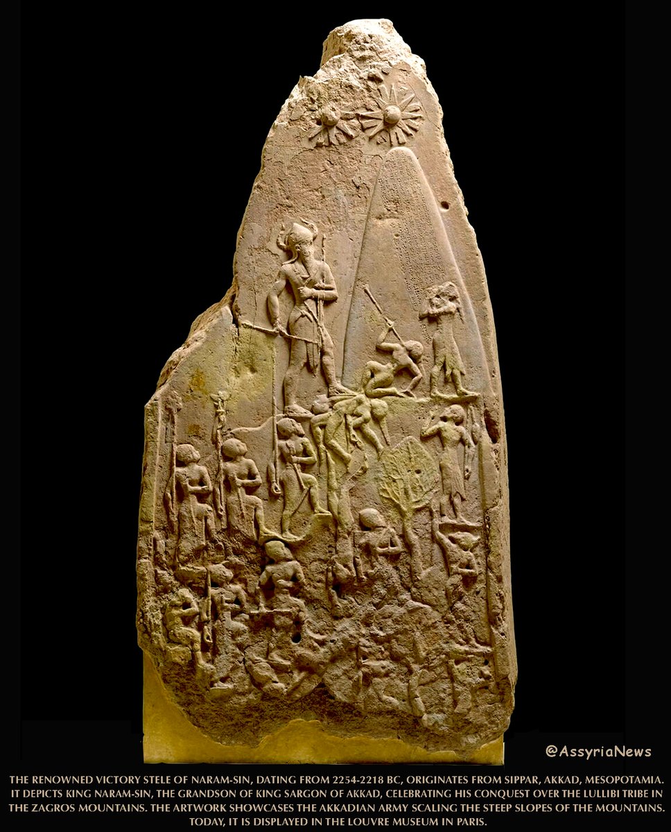 TodayAssyria's tweet photo. The renowned Victory Stele of #NaramSin, dating from 2254-2218 BC, originates from #Sippar, #Akkad, #Mesopotamia. It depicts King Naram-Sin, the grandson of King #SargonOfAkkad, celebrating his conquest over the #Lullibi
#assyrian #history #archaeology #art https://t.co/8jUVRJz5UT
