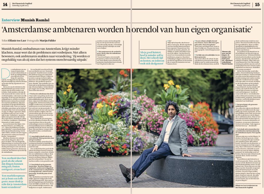 “Ambtenaren zijn ongelukkig als zij zien dat ‘t systeem onrechtvaardig uitpakt” aldus “critical friend” #Ombudsman <a href="/munishramlal/">Munish Ramlal</a> vd <a href="/AmsterdamNL/">Gemeente Amsterdam</a> vandaag in #FD 
en geintervieuwd door <a href="/Elfanie/">Elfanie toe Laer</a>👌🏻🙏🏻 

Ook aanwezig zijn bij de <a href="/Meetup055/">Tegenlicht Meetup055</a> “Maak ‘t simpel?” 👇🏻👇🏻
eventbrite.nl/e/registratie-…