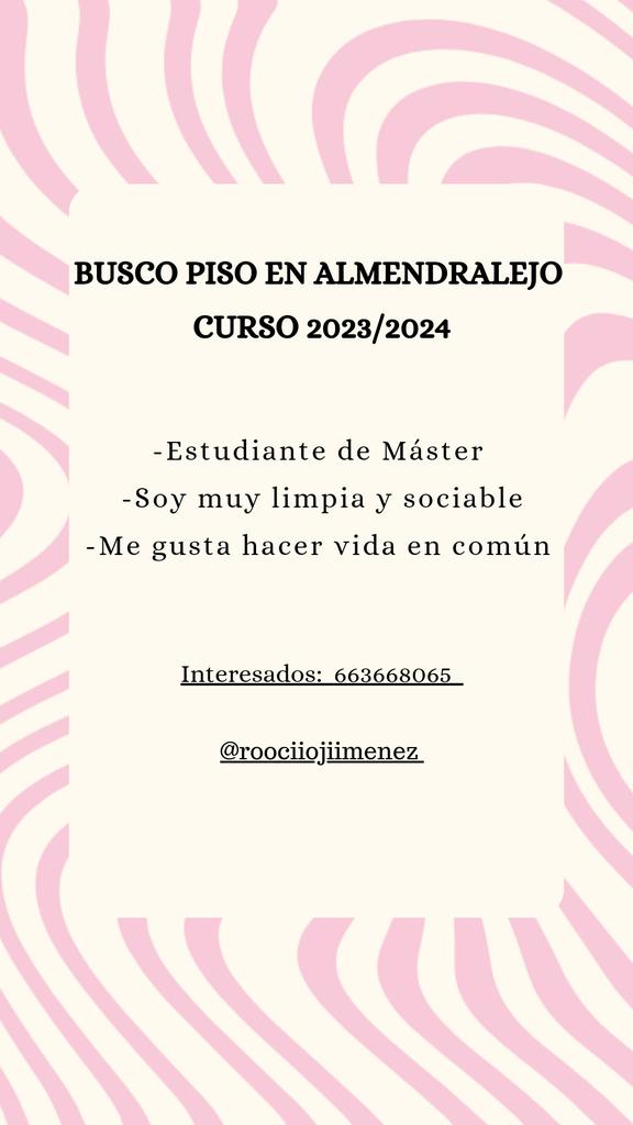 Holaa, busco piso y compañera/o en Almendralejo para el curso 2023/2024, si te interesa no dudes en contactar conmigo 😊📥
#pisosuex #Queydondeestudiar2023