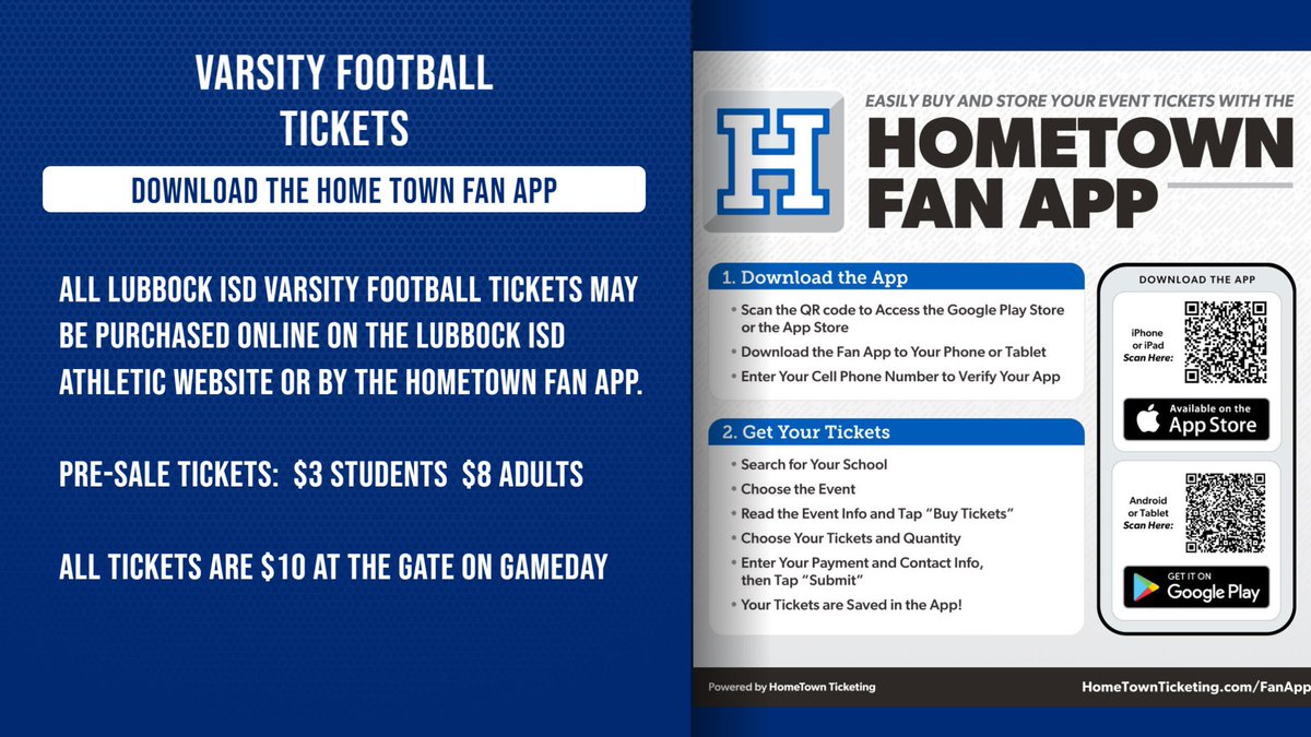 All <a href="/lubbockisd/">Lubbock ISD</a> 2023 varsity football tickets may be purchased online on the 
<a href="/athleticslisd/">Lubbock ISD Athletics</a> athletic website or by downloading the HOMETOWN FAN app.   
<a href="/Monterey_Sports/">Monterey HS Athletics</a> <a href="/LubbockHSSports/">Lubbock HS Athletics</a> 
<a href="/Coronado_Sports/">Coronado HS Athletics</a> <a href="/Monterey_Sports/">Monterey HS Athletics</a>