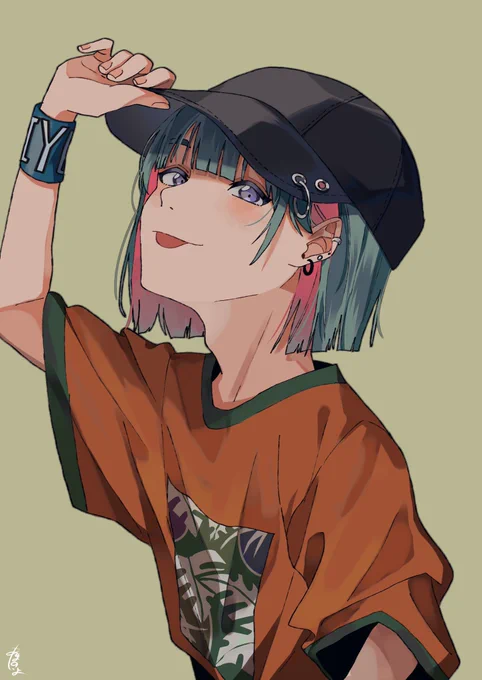 帽子をかぶるぱっつんの男の子。