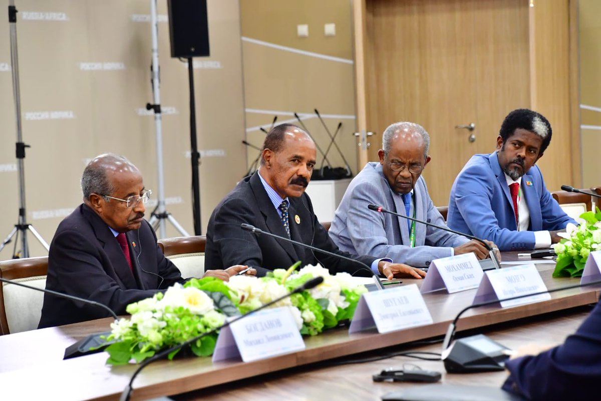 hawelti's tweet photo. President Isaias Afwerki met with President Putin yesterday evening for extensive discussions on bilateral ties &amp; international matters of mutual importance.  Pre. Isaias elaborated on defunct policies of global hegemony, "containment", &amp; illicit sanctions by western powers https://t.co/l1KNmws3AG