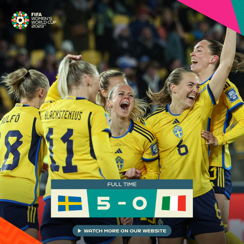 FIFAWWC's tweet photo. ⭐️⭐️⭐️⭐️⭐️

@SvenskFotboll put in a 5-star display to defeat Italy and make it two wins from two at the #FIFAWWC! 🇸🇪
