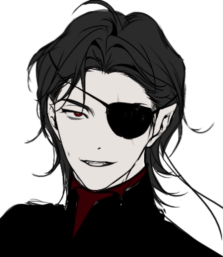 eyepatch 1boy male focus red eyes solo black hair white background  illustration images