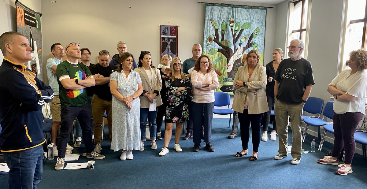 GerryAdamsSF's tweet photo. This mornings Belfast UI workshop: Self-determination is required to create a new society &amp; from there a new Republic. We have mechanisms under the GFA to exercise self-determination &amp; to end the union if that’s what people want. That’s our generation’s gift to this generation. https://t.co/lNYIWglwCc