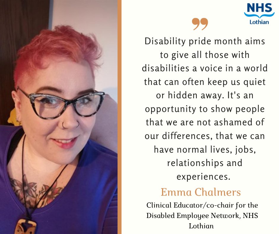 📅July is Disability Pride Month.

We caught up with Emma Chalmers who is a Clinical Educator in NHS Lothian &amp; also one of the co-chairs for the Disabled Employee Network. She let’s us know why it’s important to raise awareness this month.

📖Read more: ow.ly/mcRH50Pnr8R