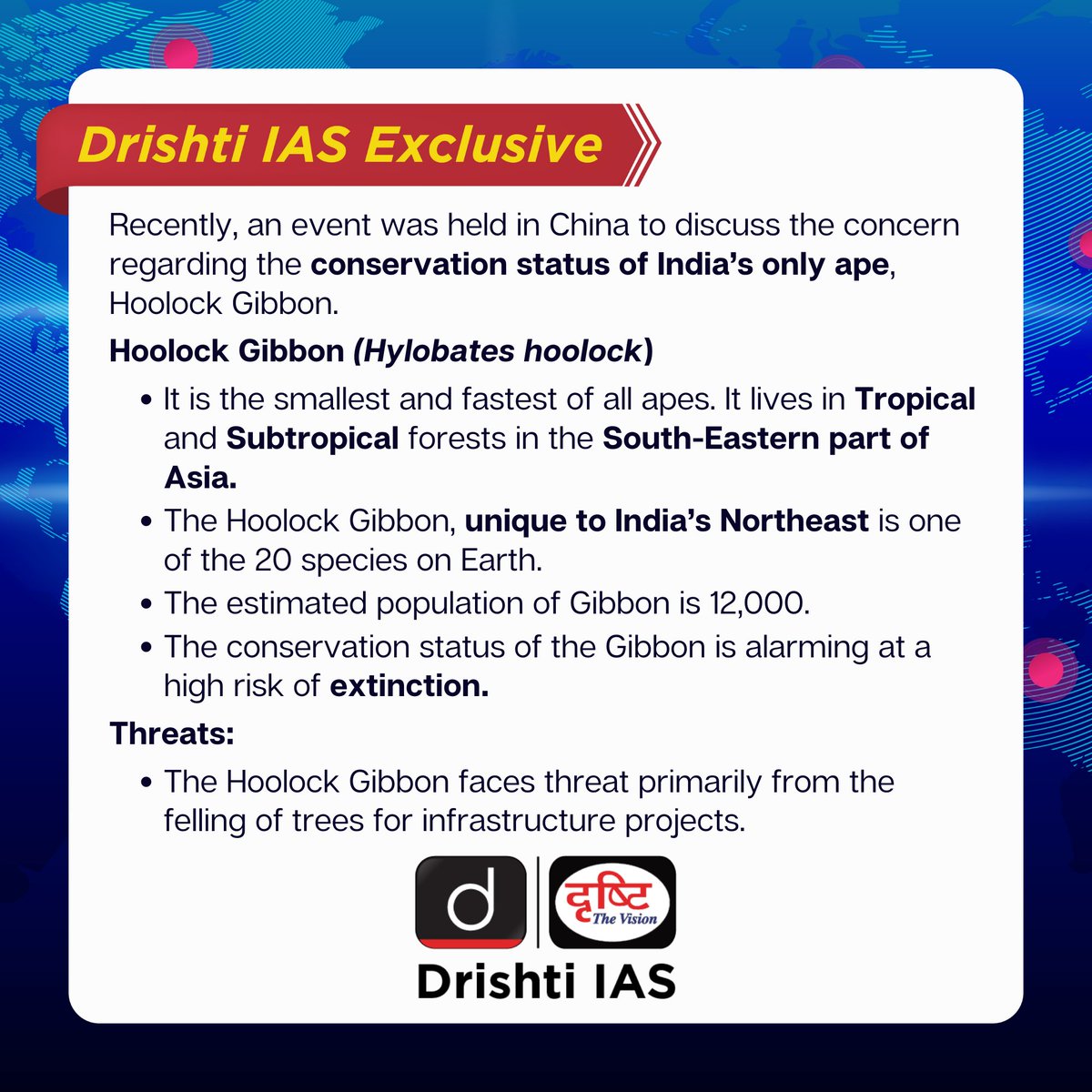 drishtiiaseng's tweet photo. #DrishtiIASExclusive now comes with a #Quiz for #Prelims2023
Today's Quiz is based on the Exclusive posted on 25 July 2023
Check the link https://t.co/dOl61B6tTA
#PrelimsWithDrishtiIAS #UPSC2023 #UPSC #IAS #Hoolock #Gibbon #Forest #Millitary #P75 #DrishtiIAS #DrishtiIASEnglish https://t.co/iQihP93T68