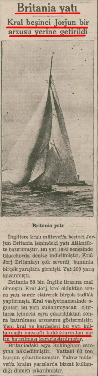 mustafarmagan's tweet photo. Elin İngiliz Kralı bile ortada savaş mavaş da yokken sırf masraflı olduğu gerekçesiyle yatı kullanmayıp batırıyor.

Bizde ise Milli Şef denilen İnönü hem de Avrupa  2. Dünya Savaşı'nın pençesinde kavrulurken dünyanın en pahalı ve en lüks yatı Savarona ile tenezzühlerine fasılasız devam ediyordu.

E tabi biz Britanya gibi fakir bir memleket değiliz ki o yıllarda

6 Ağustos 1936 Akşam