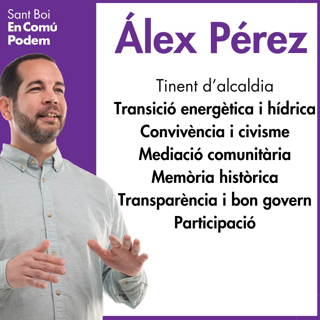 🎉 Ja ha arribat el moment de presentar-vos les tasques de les quals s'encarregaran els nostres 2️⃣ càrrecs electes a l'<a href="/AjSantBoi/">Ajuntament Sant Boi</a> ! 🗳️

👉 Continuarem treballant per a tu! 🔥

Aquí teniu a l'<a href="/alexpma/">Álex Pérez</a>!

#SantBoienComúPodem #política #justícia #equitat