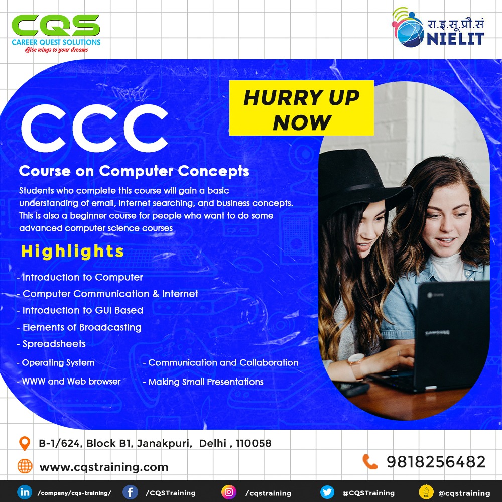CQSTraining's tweet image. #CCCbyNIELIT #CQSTrainingPvtLtd #ComputerConcepts #EmpowerYourself #DigitalSkills #CareerBoost #FutureReady #NIELIT #NIELITCenter #ITskills #cqstraining #autherizedtrainingcenter