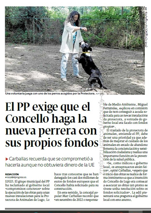 PPConcelloLugo's tweet photo. 📰 Os periódicos de hoxe recollen a nosa petición ao goberno do @concellodelugo para dar solución ao problema de instalacións que a Sociedade Protectora de Animais e Prantas de Lugo leva anos sufrindo.
@elprogreso_Lugo
@vozlugo https://t.co/ZM2fcJj68l