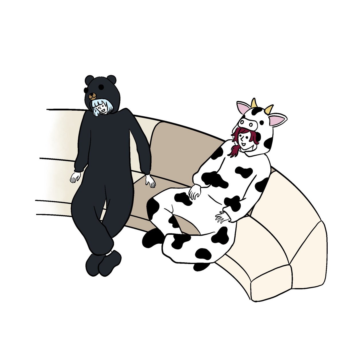 「まったりクマさんと牛さん#イロ絵す #マル描いてちょんっ 」|ﾖﾙﾑ ⚡️ Yeoleumのイラスト