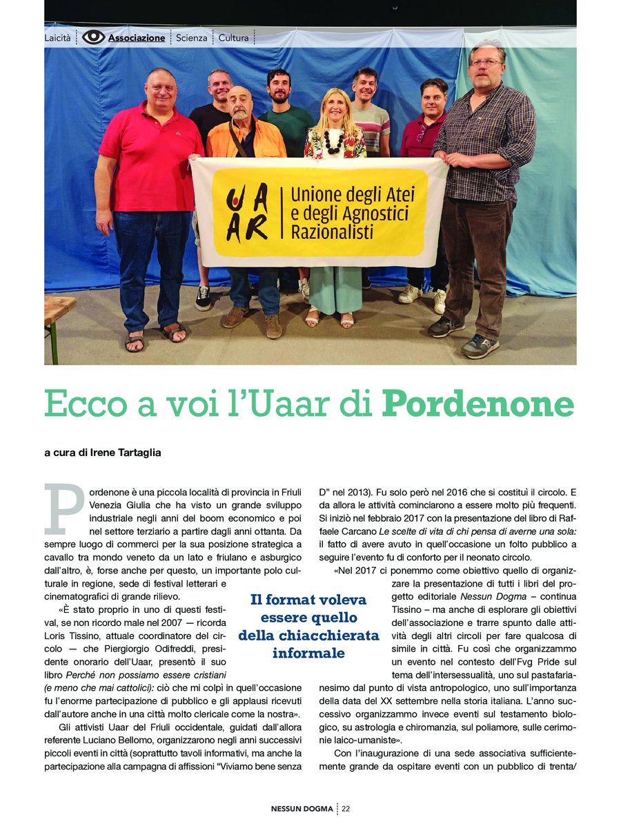 uaarpn's tweet photo. Ecco a voi l'Uaar di #Pordenone: 
nel nuovo numero della rivista Nessun Dogma un articolo sul nostro circolo.

Il numero completo della rivista è disponibile all'url https://t.co/Uux709CuAY https://t.co/LSD0l1SSLv